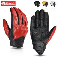 Summer Motorcycle Gloves Goat Leather Breathable Moto Guantes Touch Screen Motorbike Motocross Gloves Bicycle Perforated Gloves