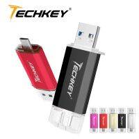 USB3.0 Type-C TECHKEY usb pen drive 3.0 64gb 32gb Custom logo флешка 128gb Phones loptop pc Storage device 16GB memory Stick
