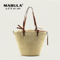 MABULA Eco Friendly Knitting Straw Summer Beach Bags Large Capacity Tote Handbag With Small Purse Handwoven Bucket Shoulder Bag