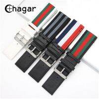 （Bar watchband）สายนาฬิกาหนังผ้าใบลำลอง22มม. 24มม.,สายนาฬิกากีฬาไนลอนชั้นในหนังแท้ห่วงอุปกรณ์นาฬิกากําไล