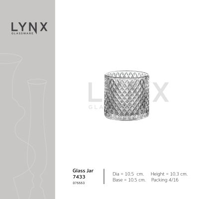 LYNX - Glass Jar 7433 - กระถางธูปแก้ว กระถางคริสตัล กระถางธูปเจียระไน ลวดลายหนามขนุน เนื้อใส ความสูง 10 ซม.