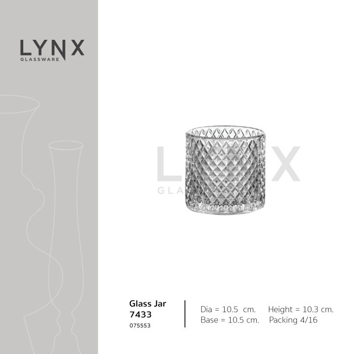 lynx-glass-jar-7433-กระถางธูปแก้ว-กระถางคริสตัล-กระถางธูปเจียระไน-ลวดลายหนามขนุน-เนื้อใส-ความสูง-10-ซม