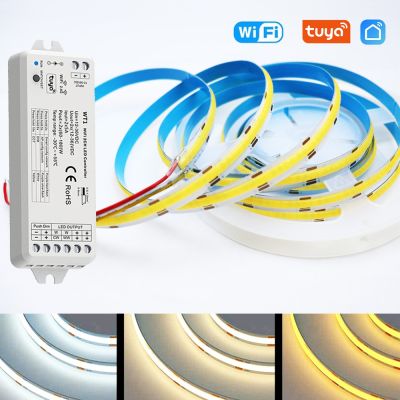 5m 10m WiFi COB LED Strip 12V 24V CCT Warm White Dimmable Flexible Tape Ribbon Lighting Tuya APP Voice Control for Alexa Google