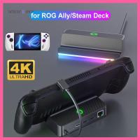 UOIGXO SHOP กิกะบิตอีเธอร์เน็ตฐานตั้งคอนโซลแบบถือ RGB ไฟ PD 100W USB Type-C ฮับเกมแล็บท็อปแบรนด์ดังแท่นวางมือถือสำหรับ ROG Alli/steam Deck การเดินทางในบ้าน