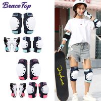 BraceTop 6Pcs/Set Professional Adult/Child Pad Set with Kneesavers Elbowsavers and Wrist Savers Roller Skating Protective Gear