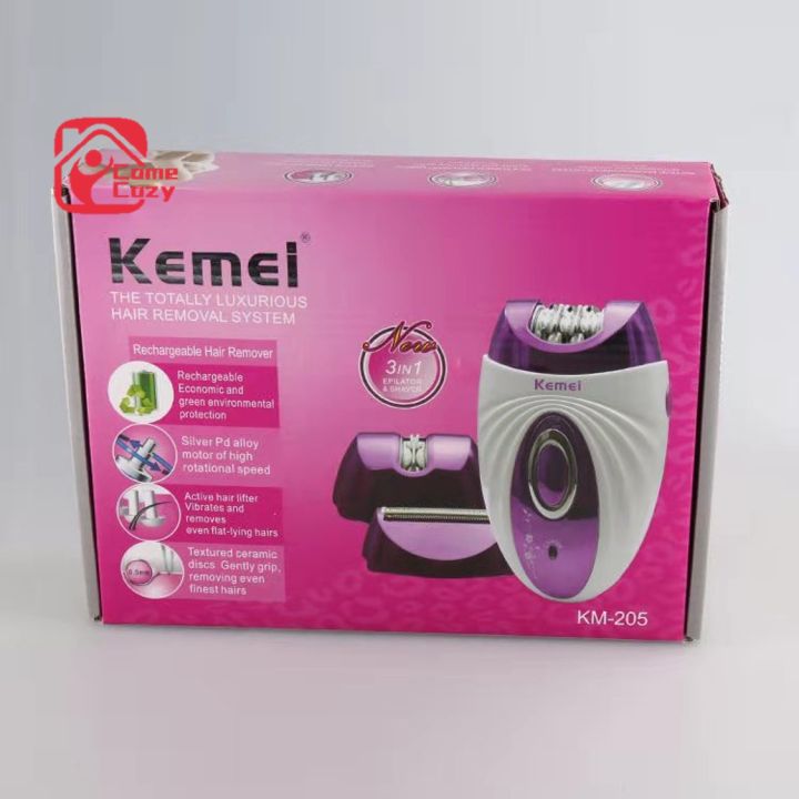 kemei-รุ่น-km-205-เครื่องถอนขน-3-in-1โกน-ถอน-ในเครื่องเดียว-ชุดใหญ่ไร้สายชาร์ตไฟในตัว