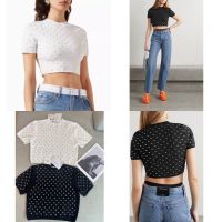 พร้อมส่ง ✨  AxW crystal crop top เสื้อครอปแขนสั้น ผ้านิตไหมพรม  Valen basic store