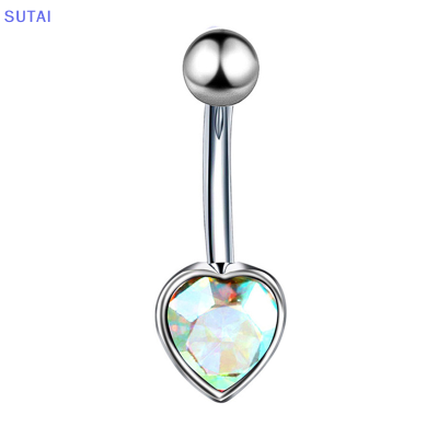 💖【Lowest price】SUTAI ห่วงเจาะสะดือคริสตัลรูปหัวใจสำหรับผู้หญิงเครื่องประดับร่างกายเซ็กซี่สำหรับเจาะสะดือแบบห้อย