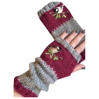 Embroidery Birds Gloves Cotton Fingerless Glove for Women Knitted Block Splice Mittens Womens Girls Gloves Without Fingers