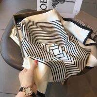 ✧❐☽ 70X70CM Womens Silk Scarf Stripe Black and White Print Band ins Simple Decoration Fashion Silk Square Silk Scarf Wholesale