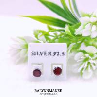 AE002 ต่างหูพลอยโกเมนแท้ ( Garnet ) ตัวเรือนเงินแท้ 925 ชุบทองคำขาว