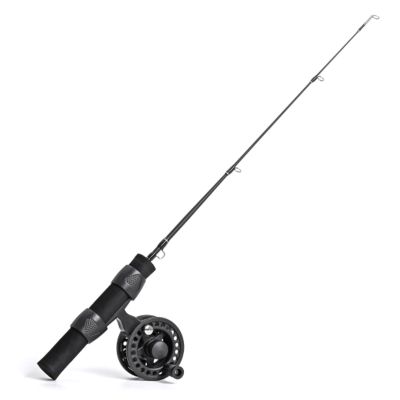 1 PCS Ice Winter Fishing Rod with Reel Ice Fishing Folded Mini Feeder Fishing Rods Metal Wheel Set Black Tool