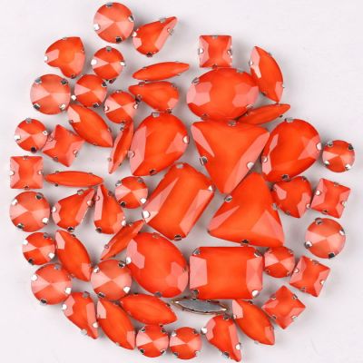 Silver claw settings 50pcsbag shapes mix jelly candy Orange glass crystal sew on rhinestone for garment shoes bags diy