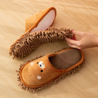 House Mop Designer Floor Cleaning Women Fur Slippers Cartoon Animal Bedroom Couples Shoes Winter Warm Ladies Slides Detachable