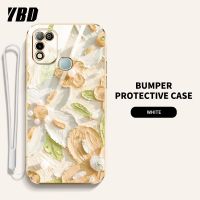 YBDดีไซน์ใหม่เคสโทรศัพท์สำหรับ infinix Hot 10 Play Hot 11 Play เคสชุบภาพวาดน้ำมันเคสลายดอกไม้เคสแถมฟรีสายคล้อง