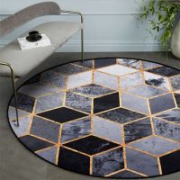 MiRcle Sweet Nordic Style Round Carpet Black Gold Square Home Living Room Decor Floor Mat Polyester Rug for Children Room