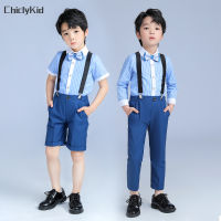 Boys Formal Dress Suit Vest Shirt Suspender Pants Kids Jumpsuit Overalls Shorts Child Clothes Set Baby School Uniform Costumes