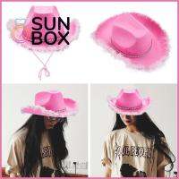 SUN BOX สวยงดงาม หมวกคาวเกิร์ล แต่งตัวขึ้น คลั่งมาร์ดิกราส์ คาวบอยส์ ขนปุยฟู หมวกสำหรับเด็ก ปีกกว้างกว้าง