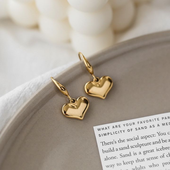 ต่างหูสแตนเลสรูปหัวใจสำหรับผู้หญิงต่างหูห้อยสีหัวใจความรักทองสไตล์วินเทจของขวัญแต่งงานวาเลนไทน์