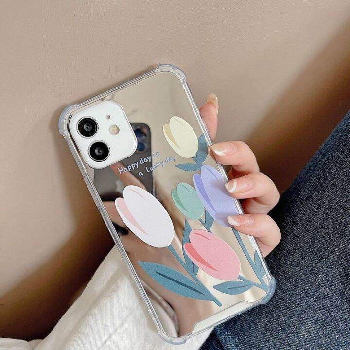 เคสมือถือ-เคสไอโฟน-เคสโทรศัพท์มือถือ-ซิลิโคนนิ่ม-ป้องกัน-ลายการ์ตูนน่ารัก-พร้อมกระจก-แบบพกพา-สําหรับ-iphone-13-12-11-xr-pro-max