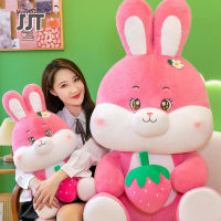 JJT New strawberry rabbit plush toy cute throw pillow pink bunny kids doll doll