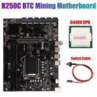 B250C BTC Mining Motherboard with G4400 CPU+Switch Cable LGA1151 12XPCIE to USB3.0 Graphics Card Slot Supports DDR4 RAM