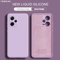 NORVIK โทรศัพท์ซิลิโคนเหลวทางการสี่เหลี่ยมสำหรับ Xiaomi POCO Redmi Note 13 12 12C 12T 12T 11S 10 10A Civi 2 K60 F5 X5 A1 A2 M5 X4 M4 X3 F3 M5S GT Lite Pro Plus 4G เลนส์5G เคสป้องกันทั้งตัวหญ้าสีม่วงปลอกอ่อน N26-1