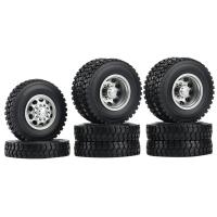 6PCS Metal Front and Rear Wheel Hub Rubber Tire Wheel Tyre Complete Set for 1/14 Tamiya RC Trailer Tractor Truck Car Spare Parts Accessories