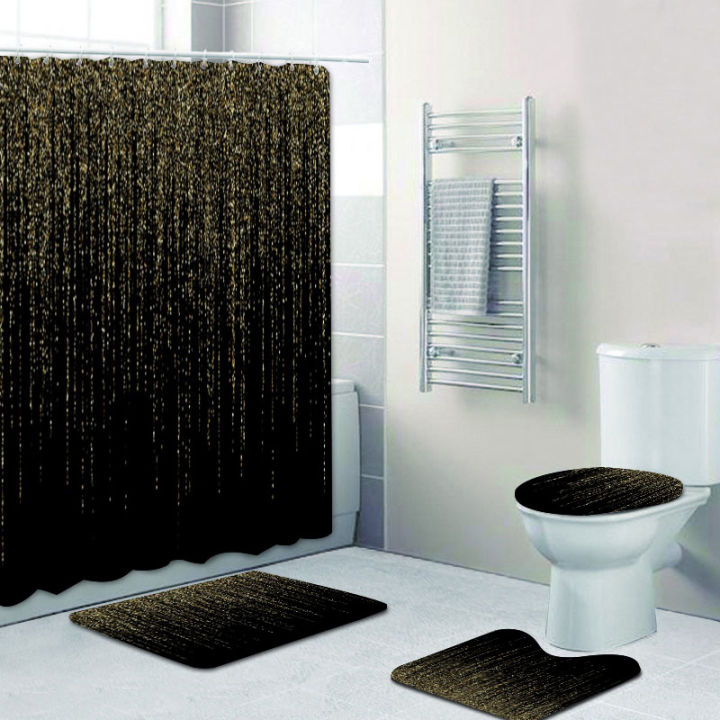 modern-black-golden-falling-stars-sparkles-shower-curtain-and-bath-rug-set-abstract-glitter-bathroom-mat-rugs-holiday-home-decor