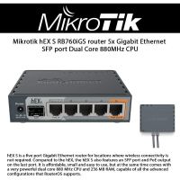 Mikrotik Router hEX S (RB760iGS) CPU MMIPS 880MHz Ram 256MB, ROS LV.4, 5 Port Gigabit, 1 SFP, 1 USB รองรับ POE in, POE out