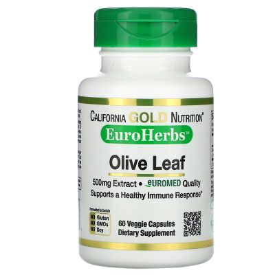 Olive Leaf Extract EuroHerbs, European Quality, 500 mg, 60 Veggie Capsules, California Gold Nutrition สารสกัดใบมะกอก