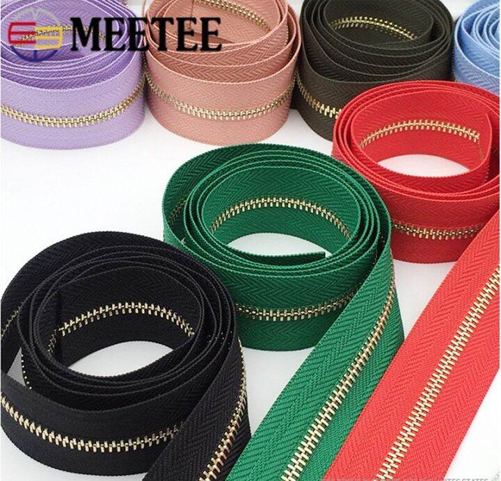 1-2meters-3-metal-zippers-with-slider-gold-teeth-zips-tape-for-clothing-purse-zipper-repair-kit-diy-sewing-material-accessories-door-hardware-locks-f