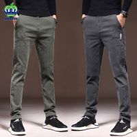 Fashion Solid Color Cargo Casual Pants Men Cotton Slim Thick Twill Fabric Classic Clothing Work Stretch Thick Korea Trouser Male