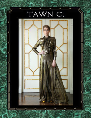 TAWN C. - African Gold Lamé Inès Blouse เสื้อเบลาส์คอผูกโบว์สีทอง