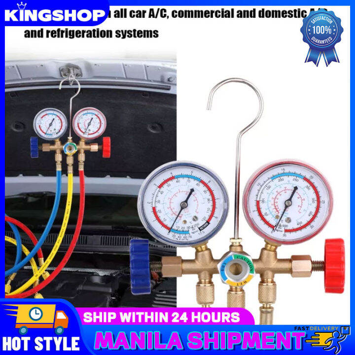 【Original + 24 hours delivery】Car Aircon MANIFOLD GAUGE SET with HOSE