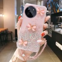 Softcase สำหรับ Realme11 RealmeC51 NFC Realme 11 NFC C51 4G 2023ใหม่แวววาวเคสสมาร์ทโฟนแวววาวพร้อมสายคล้องมือเคสครอบโทรศัพท์คริสตัลผีเสื้อ