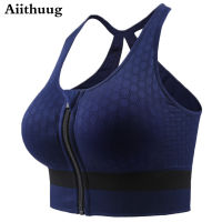 Aiithuug Zip Front Sports Bra Wireless Post-Surgery Bra Active Yoga Sports Bras Womens Armour High Crossback Zip Bra Sports Bra