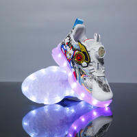 Childrens luminous sports shoes usb charging girls colorful LED flashing lights ghost step hip-hop soles with lights up boys shoes