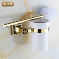 ☄ XOXONEW High-end Carving Wall Mounted Toilet Cleaning Brush Golden Brass Toilet Brush Holder 17081G