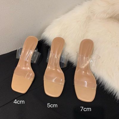 With high transparent crystal slippers fairy shoes 2023 outside the new summer wear French small sandals silver sandals