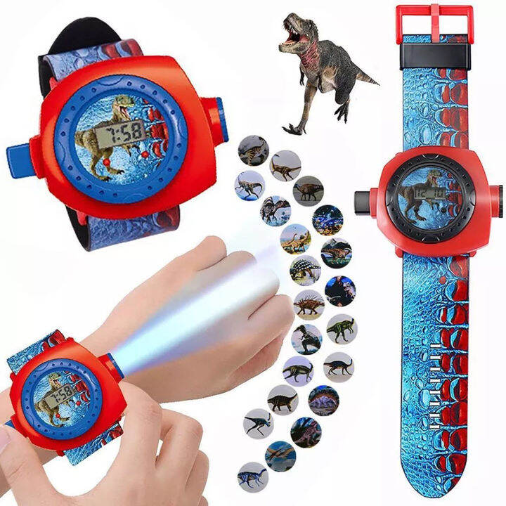 jam-tangan-dinosaurus-ฉายพลาสติกเรืองแสง24รูปแบบนาฬิกาของเล่นสำหรับนาฬิกาพรรคเด็กแบบพกพา