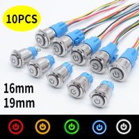 10PCS 16mm 19mm Metal Power Switch High Head Push Button Switch LED Light Momentary Self Reset/Lock Button Car Start Switch 12V
