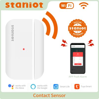 Staniot Tuya Smart WiFi Door Window Sensor Open Closed Detector Home Security Protection Smart Life Control Work with Alexa Household Security Systems