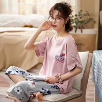 2PcsSet Calf-Length Pants Short sleeve Tops Pajamas sets for nightwear Summer Womens Sleepwear Cotton Underwear plus sizes new