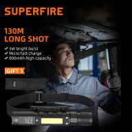 SUPERFIRE Đèn Pin LED + COB Di Động G19, USB Có Thể Sạc Lại Với Nam Châm thumbnail