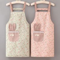 1Pcs Small Fresh Floral Canvas Apron Summer Breathable Womens Strap Apron Home Kitchen Coffee Overalls With Pockets Aprons