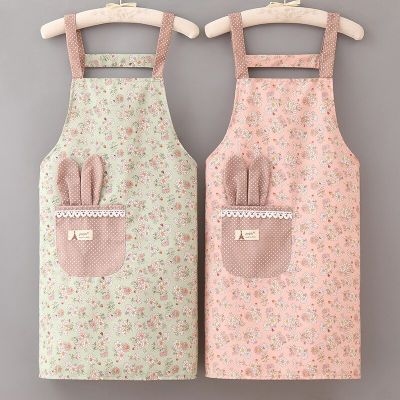 1Pcs Small Fresh Floral Canvas Apron Summer Breathable Womens Strap Apron Home Kitchen Coffee Overalls With Pockets Aprons