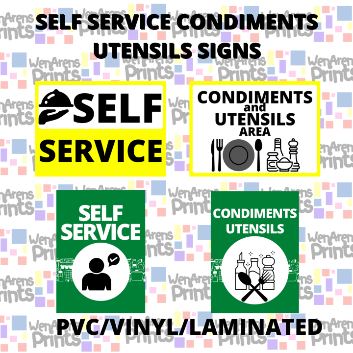 Self Service Condiments Utensils Area A4 Size PVC Plastic, Laminated & Waterproof Sticker Signs