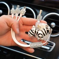 Vehicle-Mounted USB Cable Three-in-One Fast Charge Line Cigarette Lighter Conversion USB Car Charger Mobile Phone Charging Cable with Diamond tH2b