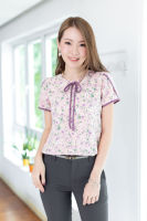 Narinari : NT2333 Petal Sleeve Bow Blouse เสื้อทำงาน